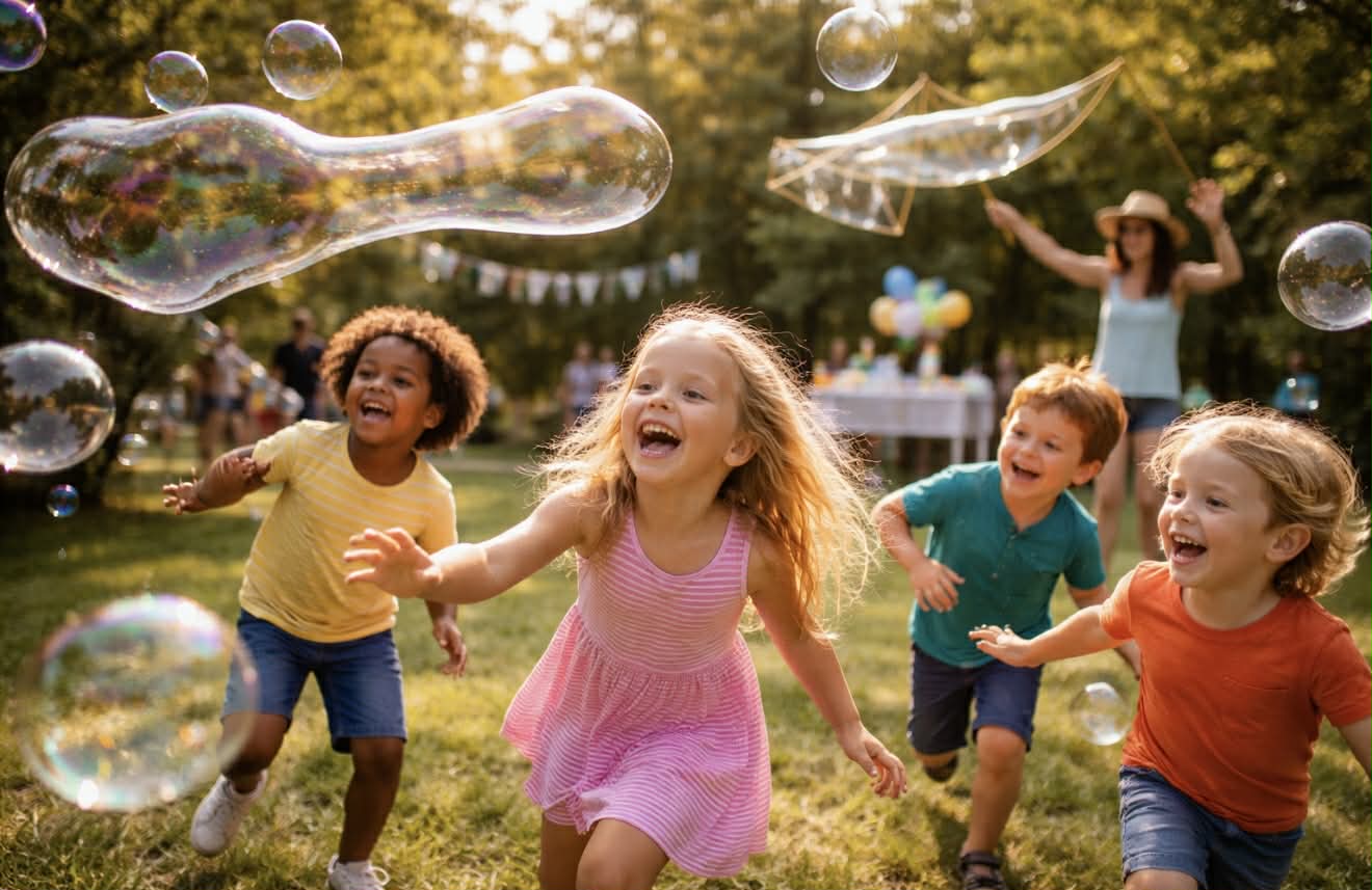 Bubble Party Kids Birthday Texas - Giant Bubbles at Outdoor Birthday Party Entertainment in Dallas Fort Worth Houston
